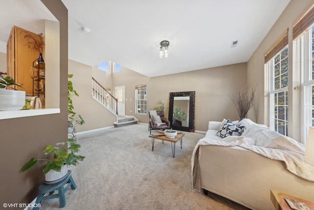 15130 Laurel Ln, Lockport, IL 60441 - carpeted living area featuring baseboards and stairway