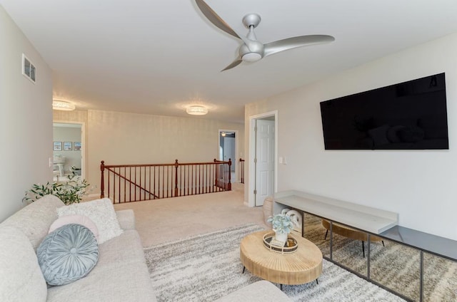 141 Bluegrass Pkwy, Oswego, IL 60543 - carpeted living room featuring ceiling fan