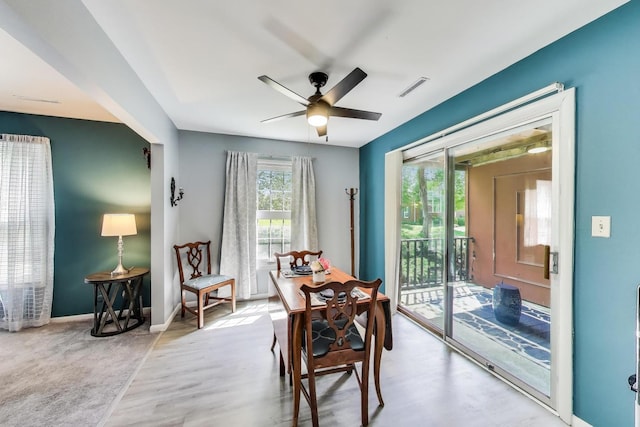 501 Coventry Ln Unit 3, Crystal Lake, IL 60014 - dining space featuring a ceiling fan, wood finished floors, and baseboards