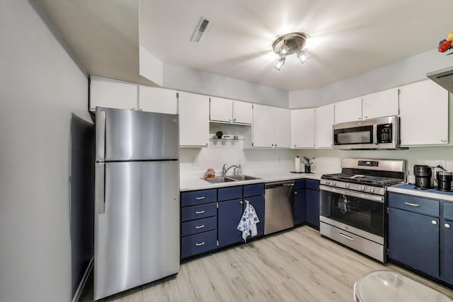 501 Coventry Ln Unit 3, Crystal Lake, IL 60014 - kitchen featuring appliances with stainless steel finishes, a sink, blue cabinetry, and light countertops