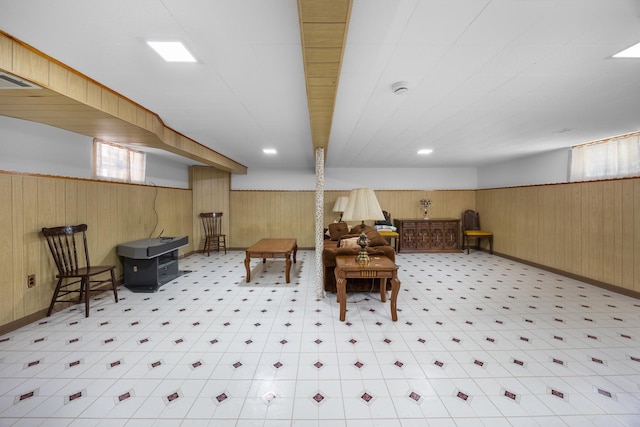 4316 N Sayre Ave, Norridge, IL 60706 - sitting room featuring light flooring, wooden walls, a wainscoted wall, and baseboards