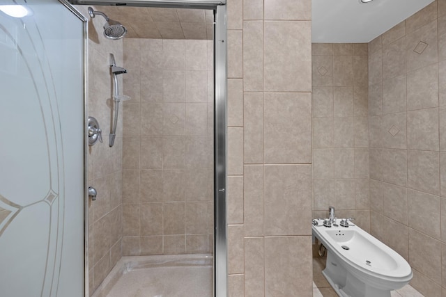 4316 N Sayre Ave, Norridge, IL 60706 - full bathroom with a shower stall, a bidet, and tile walls