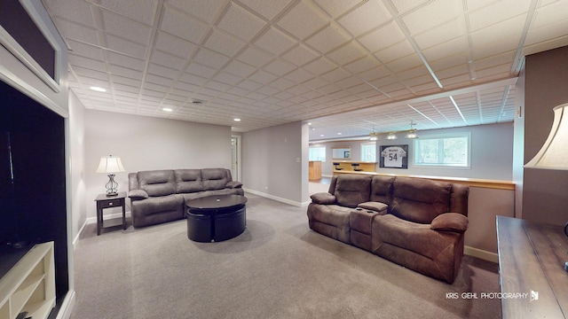 2653 Clara Ave, Aurora, IL 60502 - living room with baseboards, carpet floors, and bar area