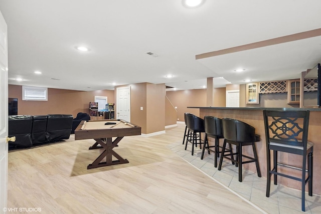 4276 Colton Cir, Naperville, IL 60564 - playroom featuring bar, light wood-style flooring, recessed lighting, and baseboards