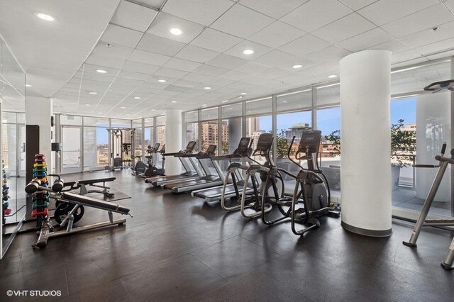 303 W Ohio St Unit 1509, Chicago, IL 60654 - exercise room featuring a view of city and expansive windows