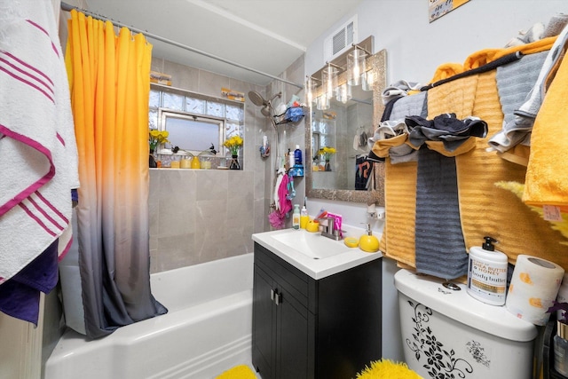 9656 S Utica Ave, Evergreen Park, IL 60805 - bathroom featuring vanity, shower / bath combo with shower curtain, and toilet