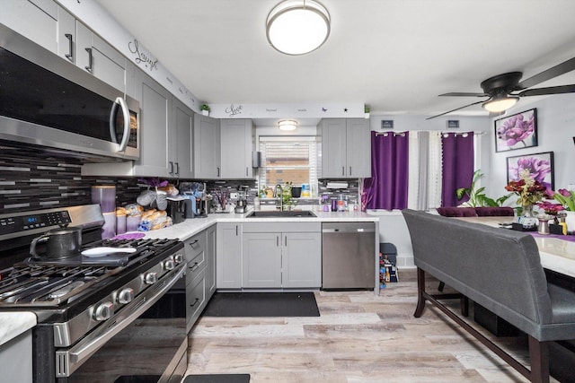 9656 S Utica Ave, Evergreen Park, IL 60805 - kitchen with appliances with stainless steel finishes, gray cabinetry, a sink, and light countertops