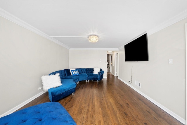 9656 S Utica Ave, Evergreen Park, IL 60805 - living room featuring wood finished floors, ornamental molding, and baseboards