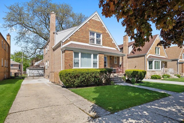 9656 S Utica Ave, Evergreen Park, IL 60805 - view of front facade featuring brick siding, a front yard, and a chimney