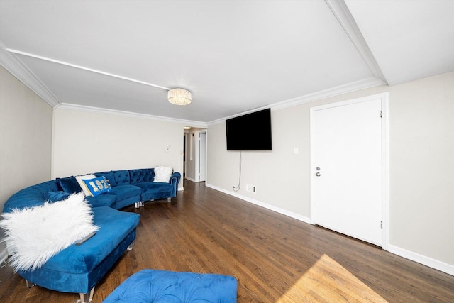 9656 S Utica Ave, Evergreen Park, IL 60805 - living room featuring wood finished floors, crown molding, and baseboards