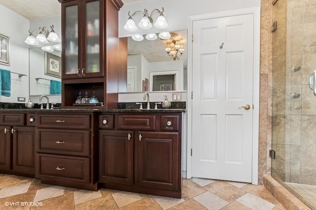 506 Rodney St, Lockport, IL 60441 - full bath with a shower stall, double vanity, and a chandelier