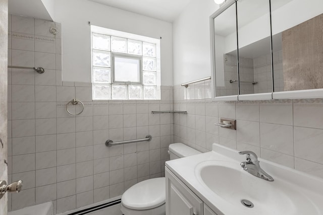 7426 W 64th St, Summit, IL 60501 - full bathroom with toilet, tile walls, vanity, and a wainscoted wall
