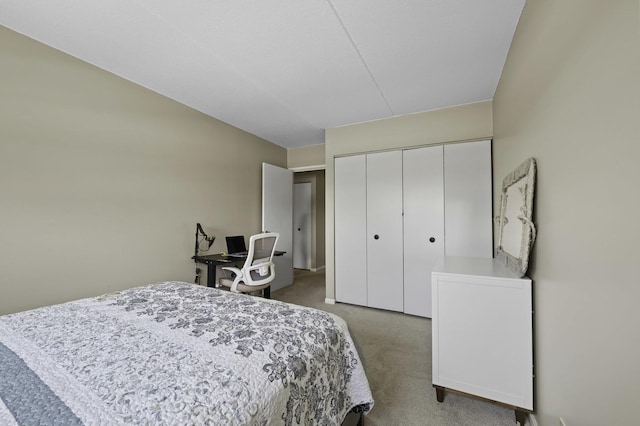 bedroom with carpet flooring and a closet