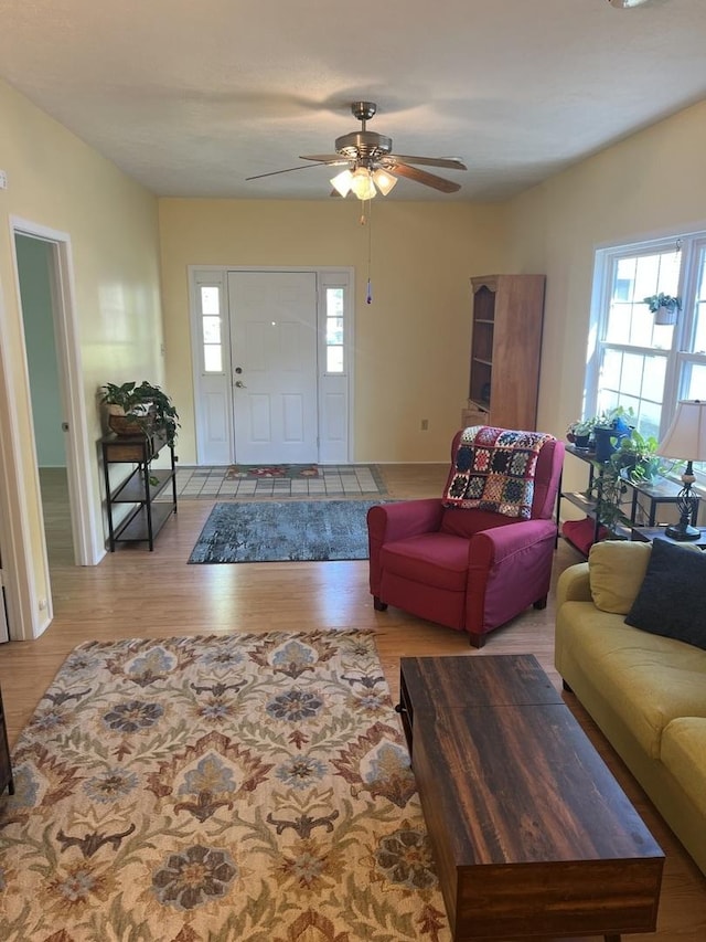 833 S 5th Ave, Kankakee, IL 60901 - living room with plenty of natural light, wood finished floors, and ceiling fan