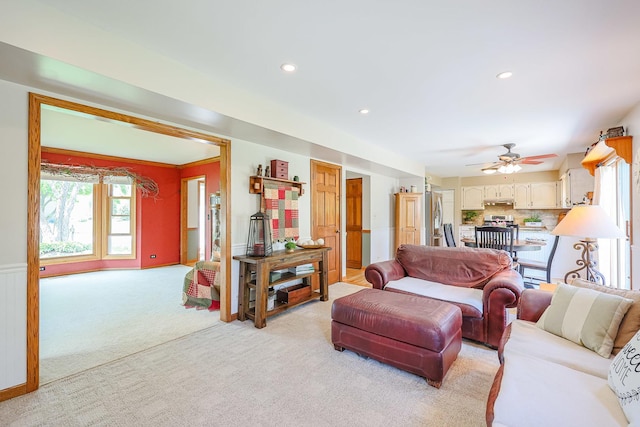 43 Mohawk St, Cary, IL 60013 - living area with light colored carpet, a ceiling fan, and recessed lighting