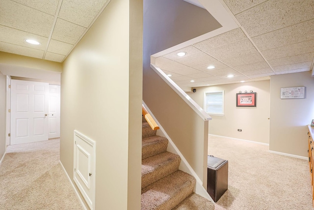 43 Mohawk St, Cary, IL 60013 - stairs with carpet, recessed lighting, a drop ceiling, and baseboards