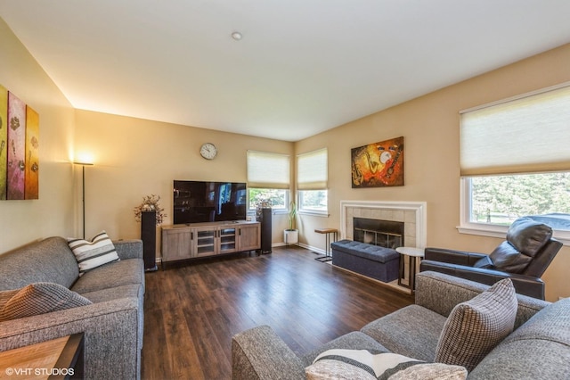 2140 Colchester Ave, Hoffman Estates, IL 60192 - living area featuring plenty of natural light, wood finished floors, and a tiled fireplace
