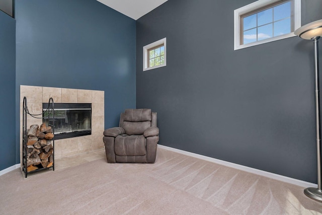 203 Jefferson St, Manteno, IL 60950 - sitting room featuring carpet flooring, baseboards, and a fireplace