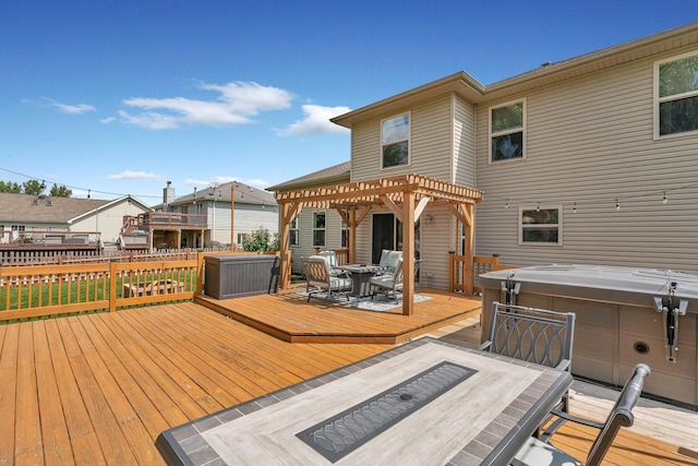203 Jefferson St, Manteno, IL 60950 - wooden terrace with outdoor dining space and a pergola