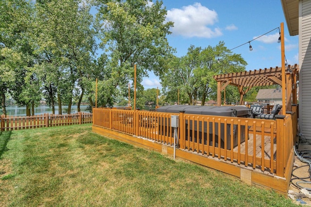 203 Jefferson St, Manteno, IL 60950 - view of yard with a jacuzzi, a water view, a pergola, and a carport