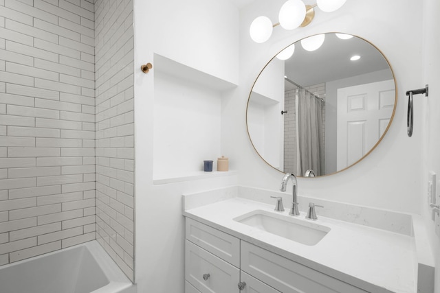 5135 S Kimbark Ave, Chicago, IL 60615 - full bathroom with vanity and shower / bathtub combination with curtain