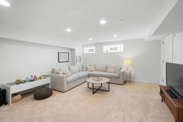 5135 S Kimbark Ave, Chicago, IL 60615 - living room featuring light colored carpet, recessed lighting, and baseboards