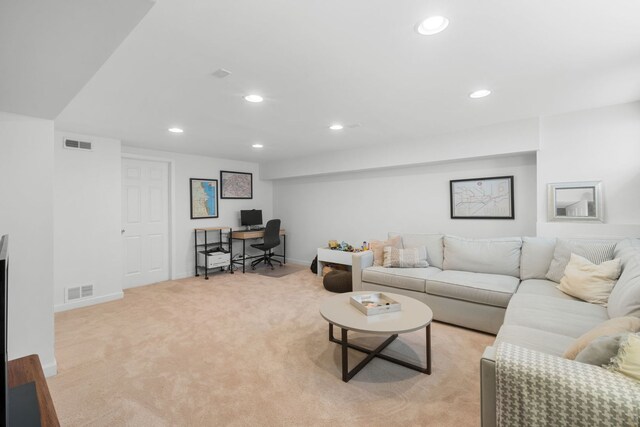 5135 S Kimbark Ave, Chicago, IL 60615 - living room with an office area, recessed lighting, light colored carpet, and baseboards