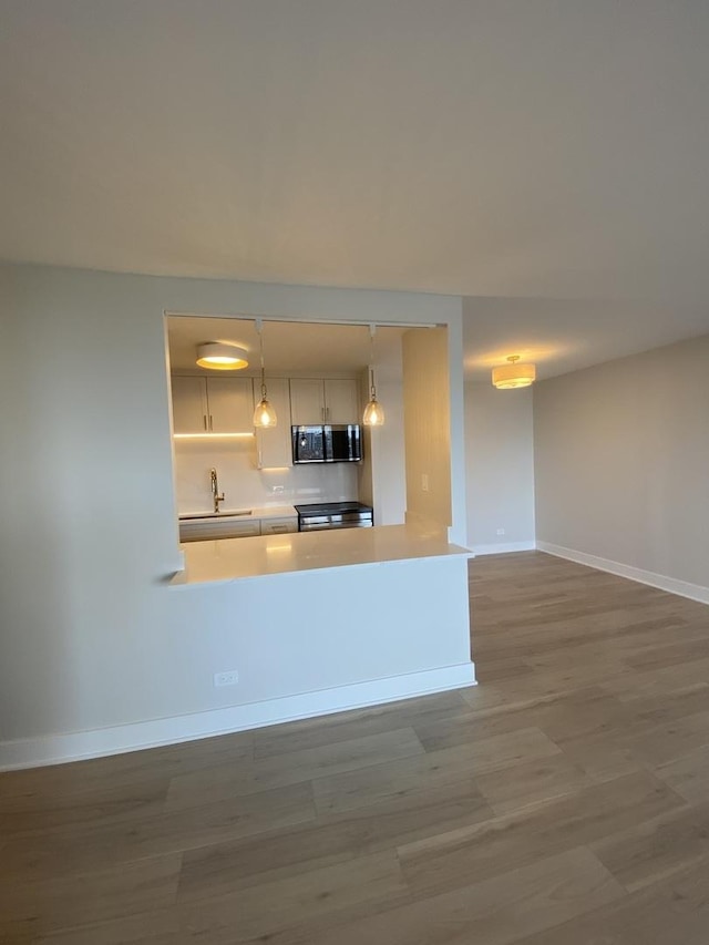 3930 N Pine Grove Ave Unit 1703, Chicago, IL 60613 - kitchen featuring stainless steel microwave, a sink, baseboards, stove, and dark wood-style floors