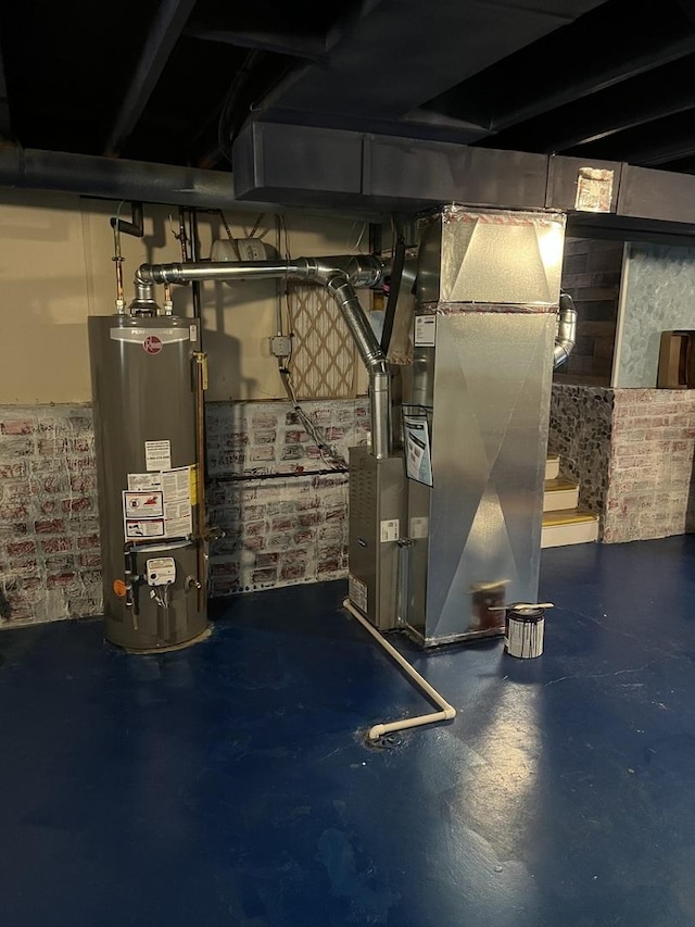 18650 Golfview Dr, Hazel Crest, IL 60429 - unfinished below grade area with gas water heater, heating unit, and stairs