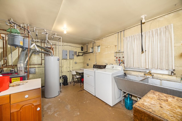 3707 Clarence Ave, Berwyn, IL 60402 - basement with independent washer and dryer, gas water heater, concrete block wall, and a sink