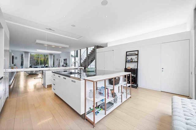 824 Humboldt Ave, Winnetka, IL 60093 - kitchen with modern cabinets, a spacious island, white cabinets, light wood-style floors, and open floor plan