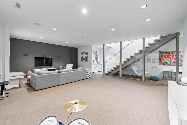 824 Humboldt Ave, Winnetka, IL 60093 - living room with carpet, stairway, and recessed lighting