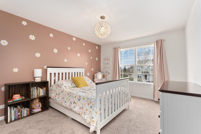173 Willowwood Dr N, Oswego, IL 60543 - bedroom with baseboards, light carpet, and wallpapered walls