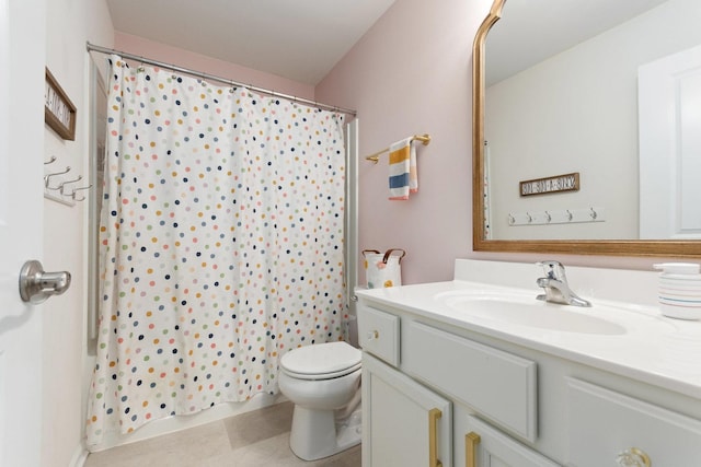 173 Willowwood Dr N, Oswego, IL 60543 - bathroom with toilet, vanity, and a shower with shower curtain