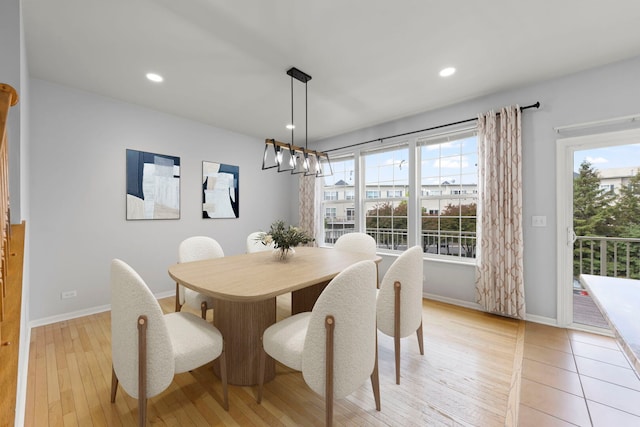 4216 Drexel Ave, Aurora, IL 60504 - dining space featuring light wood finished floors, baseboards, recessed lighting, and a chandelier