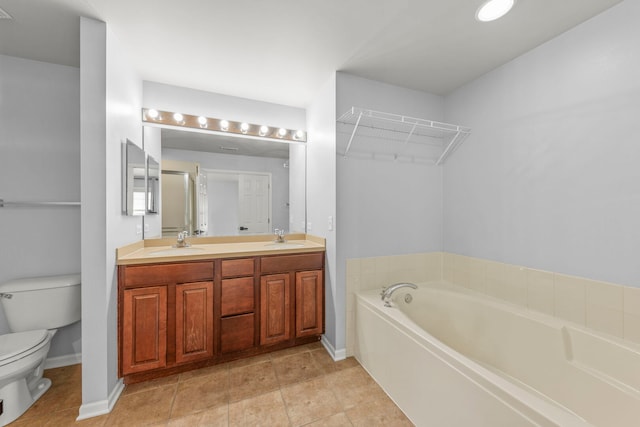 4216 Drexel Ave, Aurora, IL 60504 - full bathroom with toilet, a bath, double vanity, baseboards, and tile patterned floors