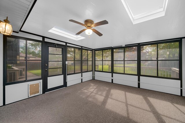 588 Renee Dr, South Elgin, IL 60177 - unfurnished sunroom with a skylight, a ceiling fan, and plenty of natural light