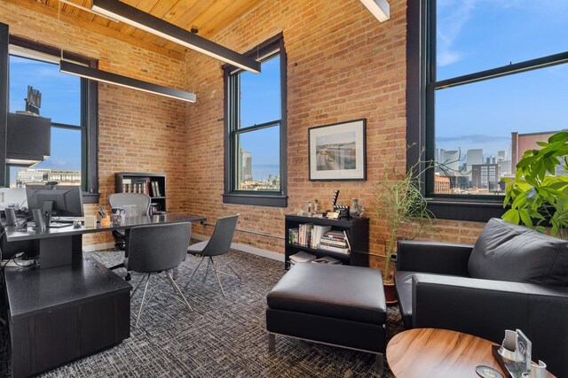 1327 W Washington Blvd Unit 5G-H, Chicago, IL 60607 - office area with brick wall, a towering ceiling, and a city view
