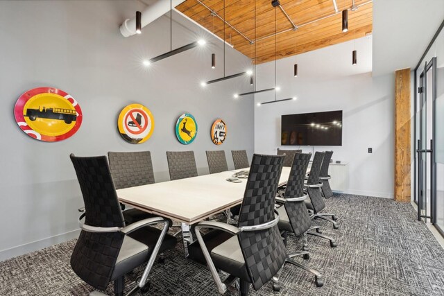 1327 W Washington Blvd Unit 5G-H, Chicago, IL 60607 - carpeted home office featuring wood ceiling, baseboards, and a high ceiling