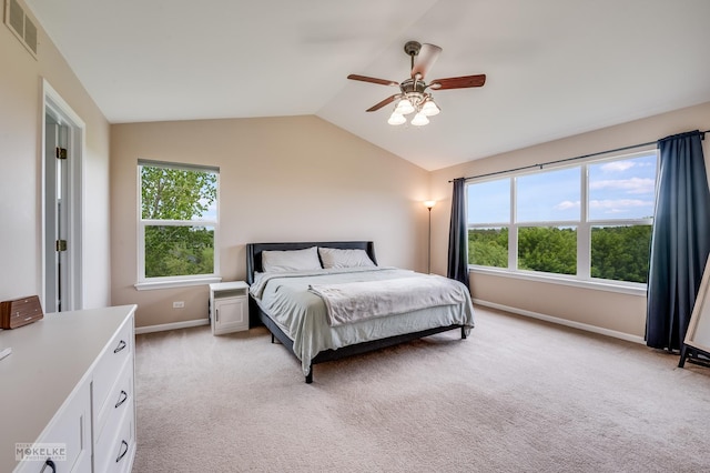 241 Morgan Valley Dr, Oswego, IL 60543 - bedroom with baseboards, lofted ceiling, light carpet, and a ceiling fan
