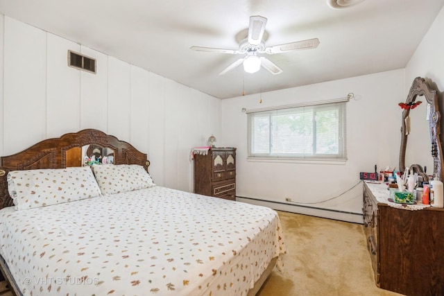 1715 W Main St, Sleepy Hollow, IL 60118 - bedroom with baseboard heating, light colored carpet, and ceiling fan