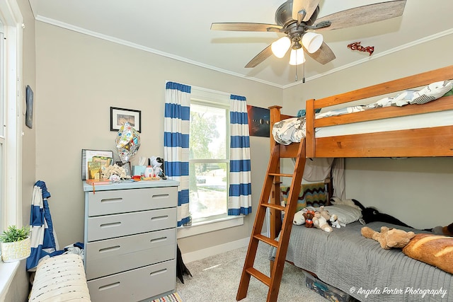 10208 N Main St, Richmond, IL 60071 - carpeted bedroom with baseboards, crown molding, and a ceiling fan