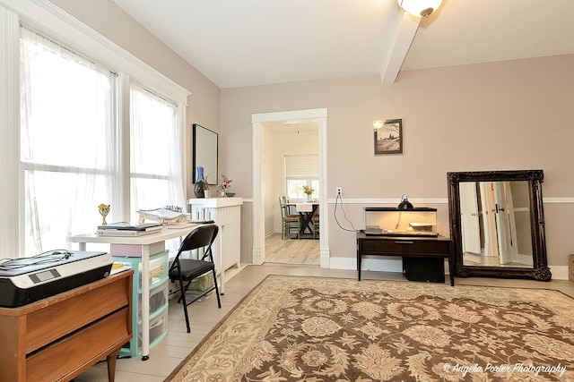 10208 N Main St, Richmond, IL 60071 - office space featuring light wood-type flooring, baseboards, and beamed ceiling