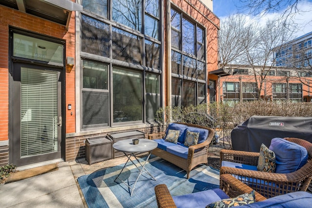 view of patio / terrace featuring outdoor lounge area and area for grilling