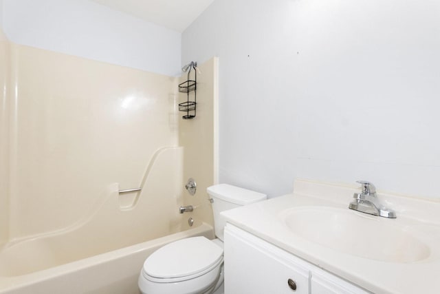 full bath with toilet, shower / tub combination, and vanity