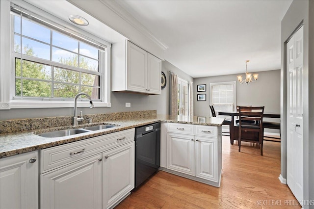 311 Mayfair Ln, South Elgin, IL 60177 - kitchen with a sink, black dishwasher, white cabinetry, and light wood finished floors