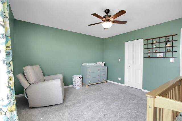 6103 Winterhaven Dr, Joliet, IL 60431 - sitting room with ceiling fan, carpet flooring, and baseboards