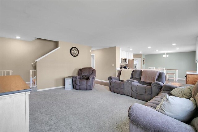 6103 Winterhaven Dr, Joliet, IL 60431 - carpeted living area with baseboards, recessed lighting, and a chandelier
