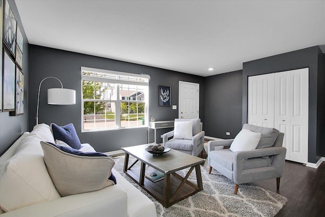 6103 Winterhaven Dr, Joliet, IL 60431 - living room featuring dark wood-style floors, baseboards, and recessed lighting