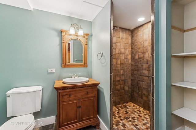 1302 Bradley Ct, Spring Grove, IL 60081 - full bathroom with vanity, tiled shower, toilet, and baseboards